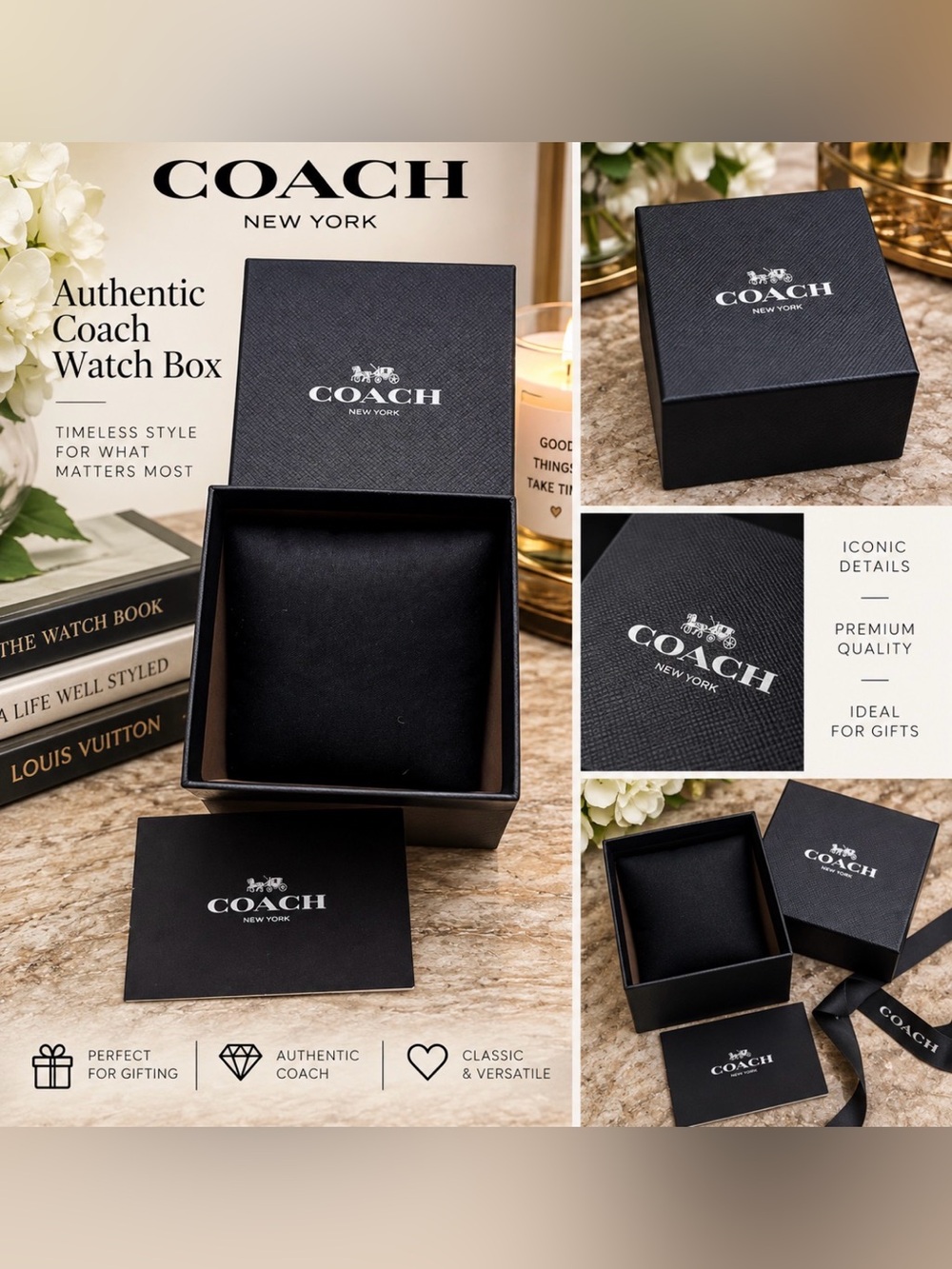 COACH Authentic Black Watch Gift Box White Logo NEW Price Firm!